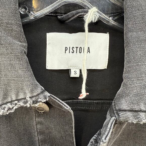 Pistola Denim Jacket Womens Small Black Moto Trucker Jean Jacket Goth NWOT - Picture 3 of 10
